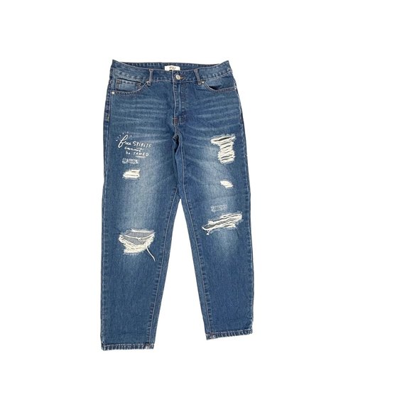 Forever21 Distressed Boyfriend Women's size 27 Dark Wash Blue Denim Jeans - Picture 1 of 4